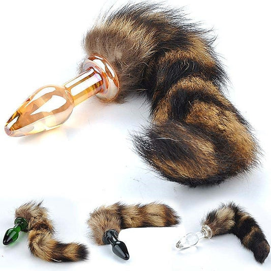 Brown Faux Fox Tail Glass Butt Plug by BDStyle - Steel Sex Toys