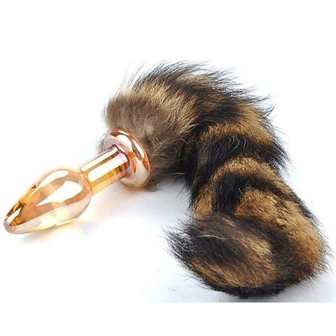 Brown Faux Fox Tail Glass Butt Plug by BDStyle - Steel Sex Toys