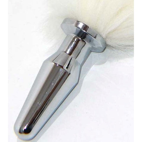 White Kitten Tail Silver Long Butt Plug by BDStyle - Rabbit Vibrators