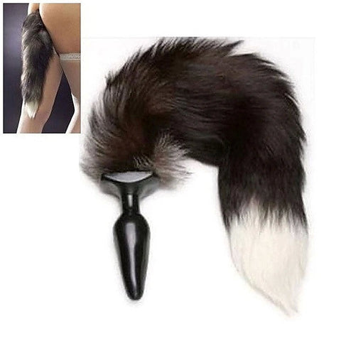 Black & White Faux Fox Tail Butt Plug by BDStyle - Butt Plugs