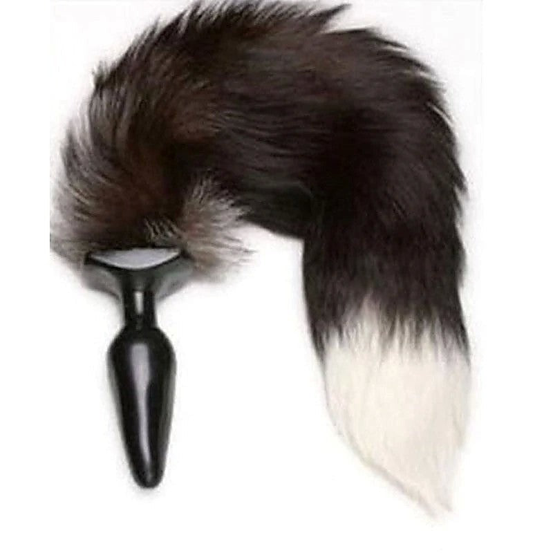 Black & White Faux Fox Tail Butt Plug by BDStyle - Butt Plugs