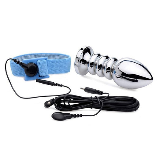 Uni-Polar E-Stim Cock and Ball Strap and Anal Plug - Cock Rings