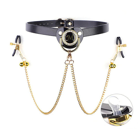 Pacifier Mouth Gag With Nipple Clamp Clip by BDStyle - Breast and Nipple Toys