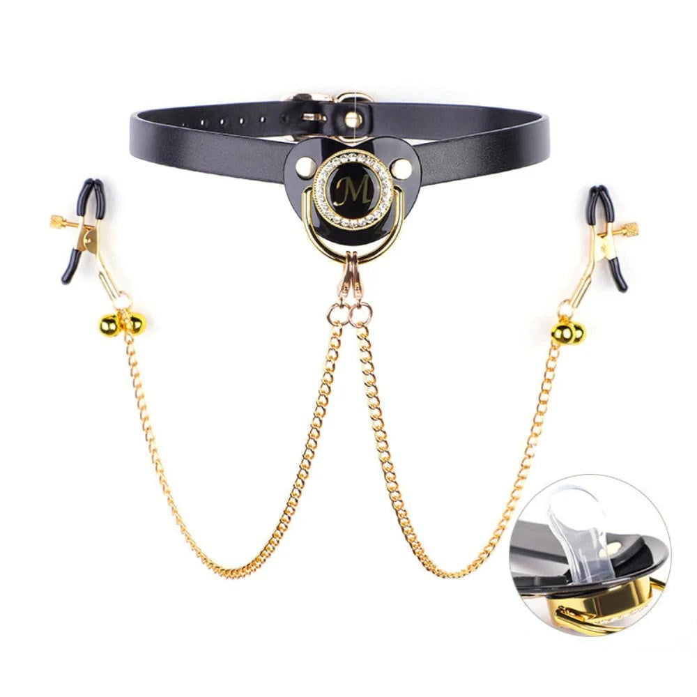 BDStyle Pacifier Mouth Gag With Nipple Clamp Clip BDSM Restraint Set - Breast and Nipple Toys