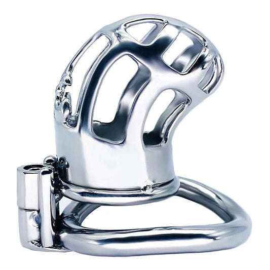 Hex Screw Bent Cock Lock Steel Cage by BDStyle - Male Chastity