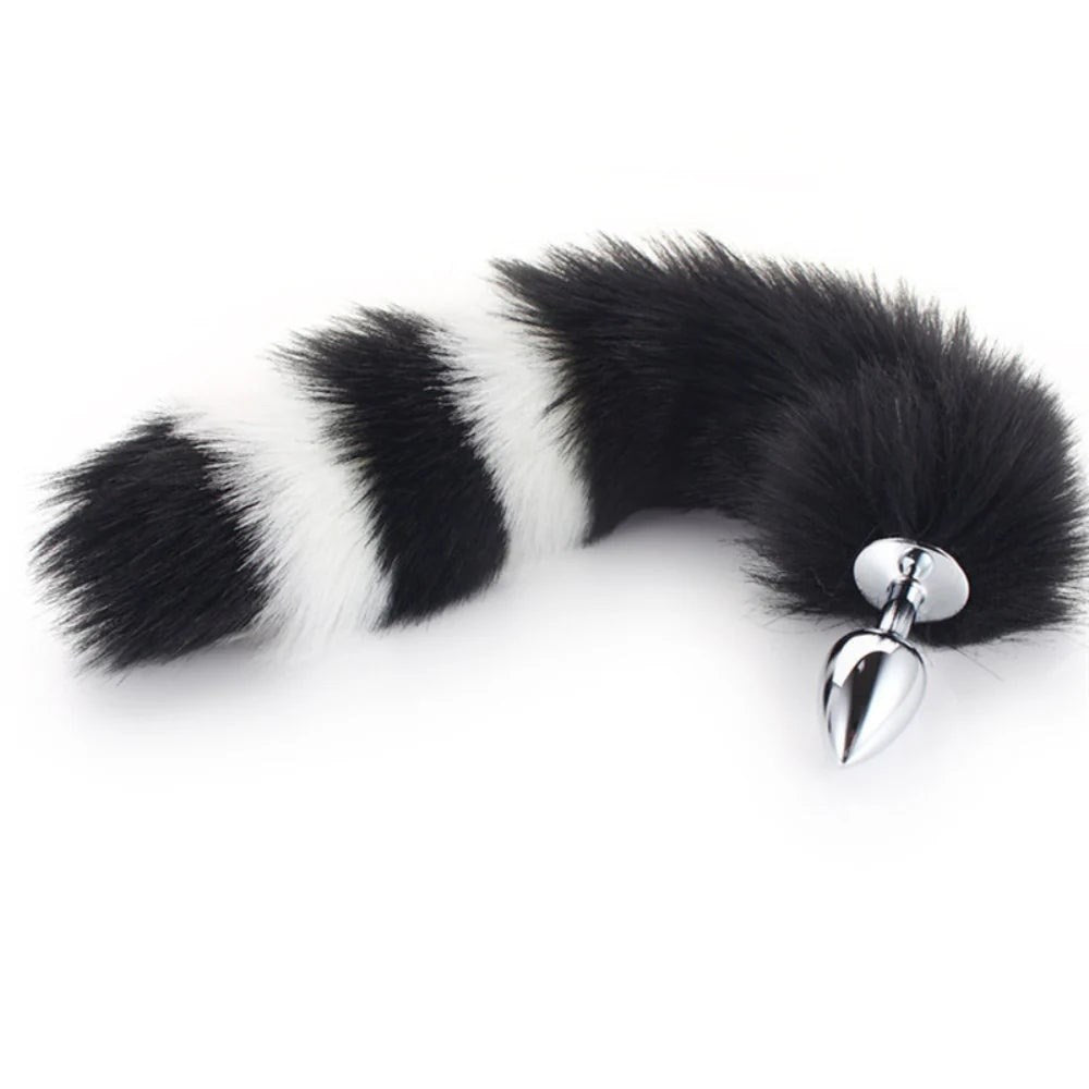 BDStyle Vibrant 40cm Fox Tail Metal Anal Plug with Fluffy Colorful Tail - Steel Sex Toys