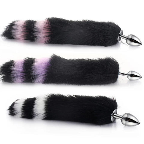 BDStyle Vibrant 40cm Fox Tail Metal Anal Plug with Fluffy Colorful Tail - Steel Sex Toys