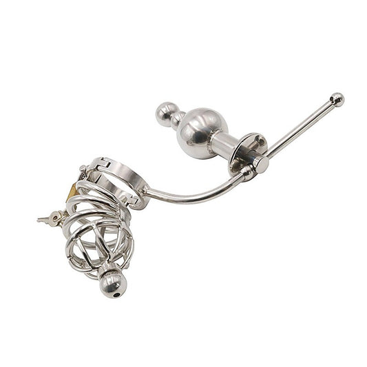Chastity Cage Urethral Tube With Anal Plug by BDStyle - Male Chastity