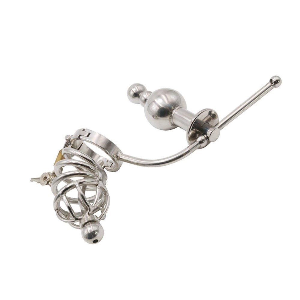 BDStyle Chastity Cage Urethral Tube With Anal Plug Multi Function Design - - Male Chastity