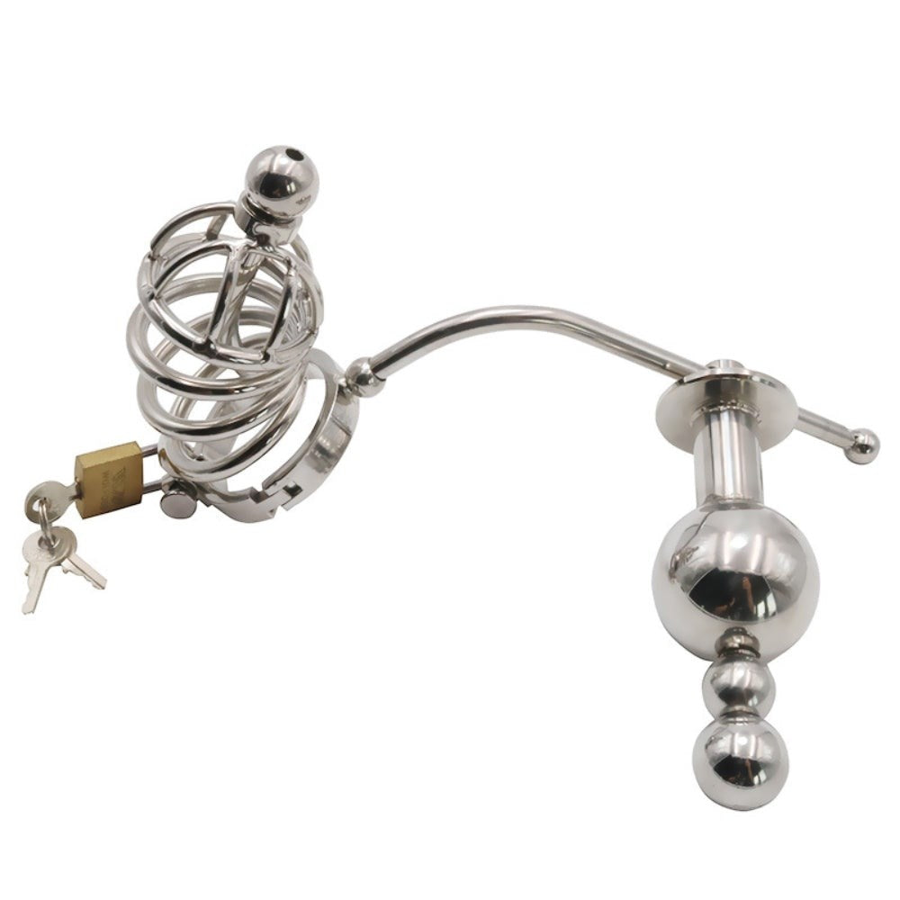 BDStyle Chastity Cage Urethral Tube With Anal Plug Multi Function Design - - Male Chastity
