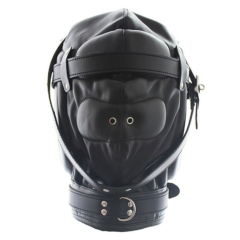 Total Sensory Deprivation Bondage Leather Hood - Bondage Hoods
