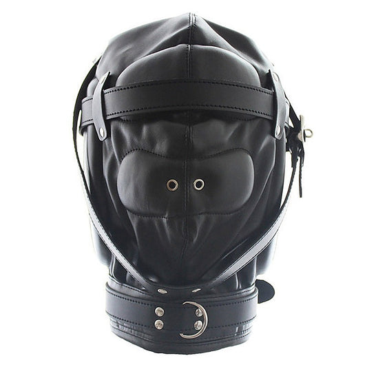Total Sensory Deprivation Bondage Leather Bondage Hood - Bondage Hoods