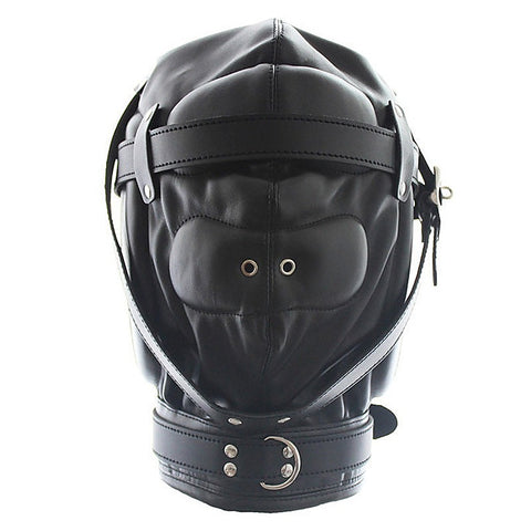Total Sensory Deprivation Bondage Leather Hood - Bondage Hoods