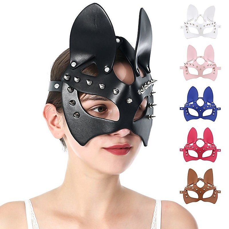 Faux Leather Rivet Spike Mask by BDStyle - Blindfolds And Masks