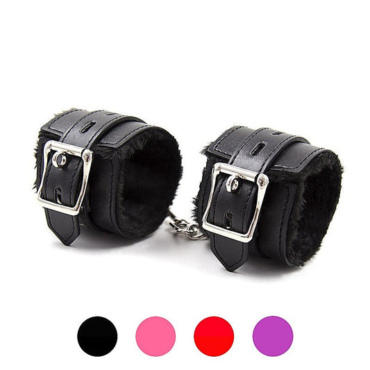 Black Fur Lined Bracelet Wrist Cuff by BDStyle - Cuffs And Restraints