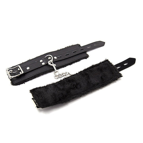 Black Premium Fur Lined Bracelet Wrist Cuff by BDStyle - Cuffs And Restraints