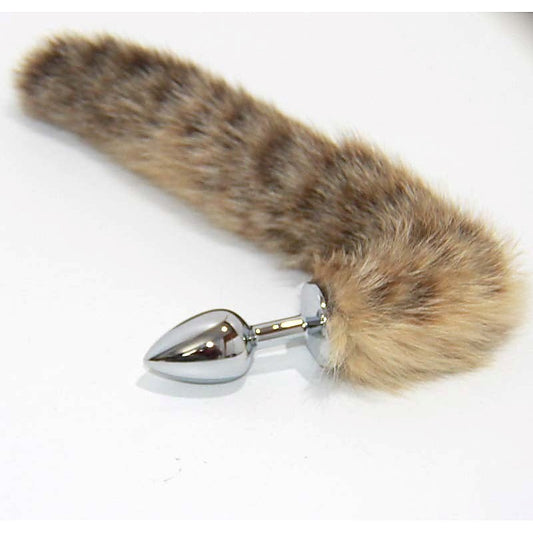 Brown Cat Faux Tail Silver Smooth Butt Plug by BDStyle - Steel Sex Toys