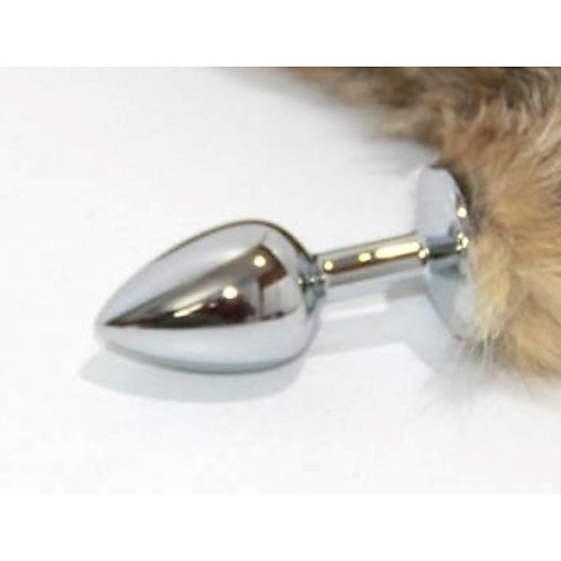 Brown Cat Faux Tail Silver Smooth Butt Plug by BDStyle - Steel Sex Toys