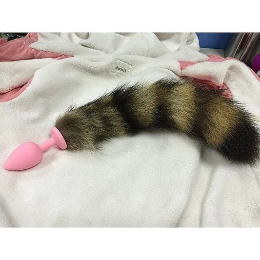 Pink Silicone Butt Plug With Faux Fox Tail by BDStyle - Butt Plugs