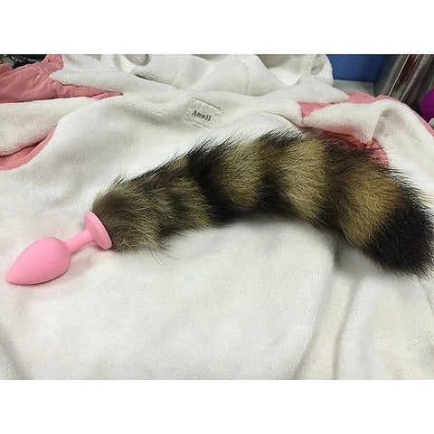 Pink Silicone Butt Plug With Faux Fox Tail by BDStyle - Butt Plugs