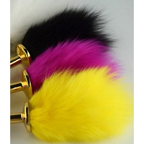Faux Rabbit Tail Butt Plug Gold Medium by BDStyle - Steel Sex Toys