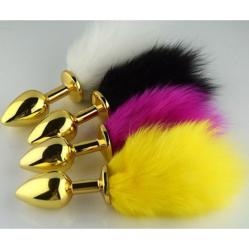 Rabbit Faux Tail Butt Plug Gold Large by BDStyle - Steel Sex Toys