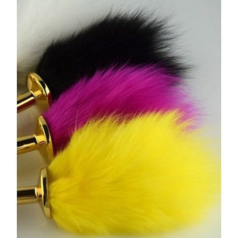 Rabbit Faux Tail Butt Plug Gold Large by BDStyle - Steel Sex Toys