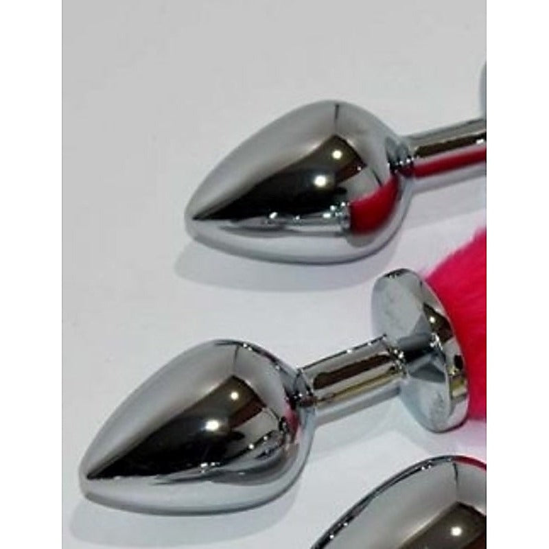 Faux Rabbit Tail Butt Plug Silver Small by BDStyle - Steel Sex Toys