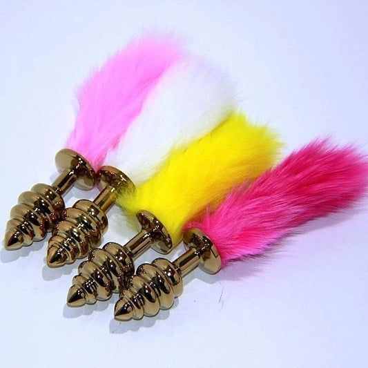 Neon Rabbit Tail Butt Plug Gold Small by BDStyle - Butt Plugs