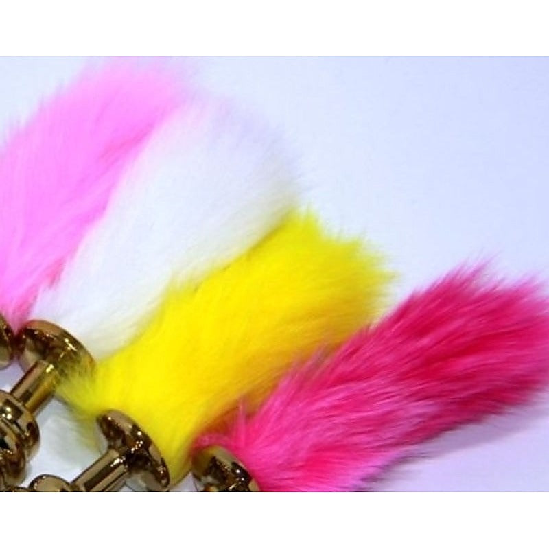 Faux Rabbit Tail Ribbed Butt Plug Gold Medium by BDStyle - Steel Sex Toys