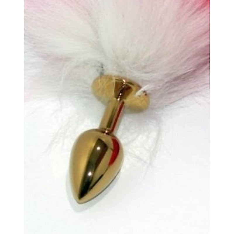 Red Faux Fox Tail Gold Butt Plug by BDStyle - Steel Sex Toys
