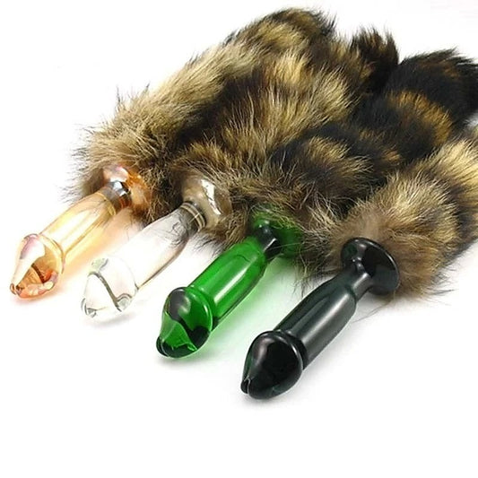 Glass Butt Plug With Faux Fox Tail by BDStyle - Butt Plugs