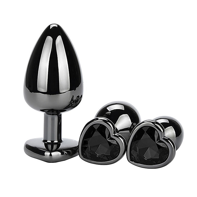 Heart Jeweled Black Steel Butt Plug Medium by BDStyle - Butt Plugs