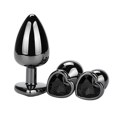 Heart Jeweled Black Steel Butt Plug Medium by BDStyle - Butt Plugs