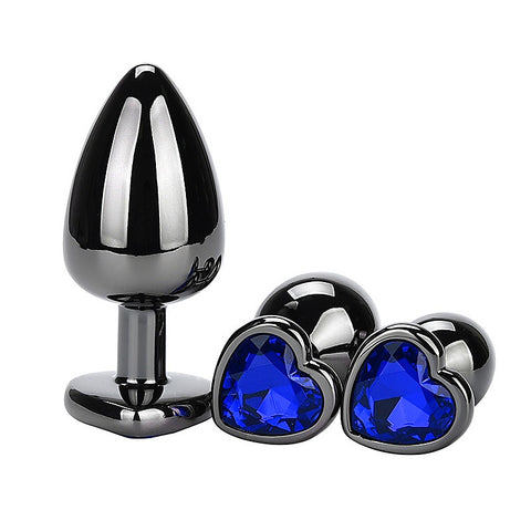 Heart Jeweled Black Steel Butt Plug Medium by BDStyle - Butt Plugs