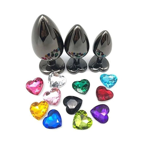 Heart Jeweled Black Steel Butt Plug Medium by BDStyle - Butt Plugs