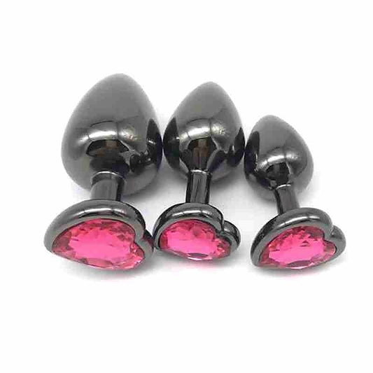 Heart Jeweled Black Steel Butt Plug Large by BDStyle - Rabbit Vibrators