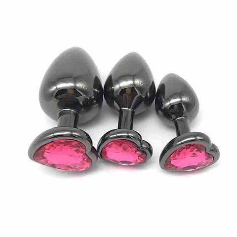 Heart Jeweled Black Steel Butt Plug Large by BDStyle - Rabbit Vibrators