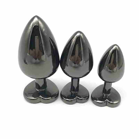 Heart Jeweled Black Steel Butt Plug Large by BDStyle - Rabbit Vibrators