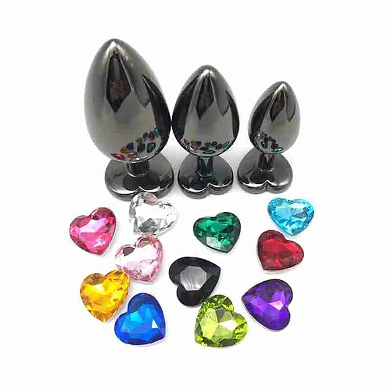 Heart Jeweled Black Steel Butt Plug Large by BDStyle - Rabbit Vibrators