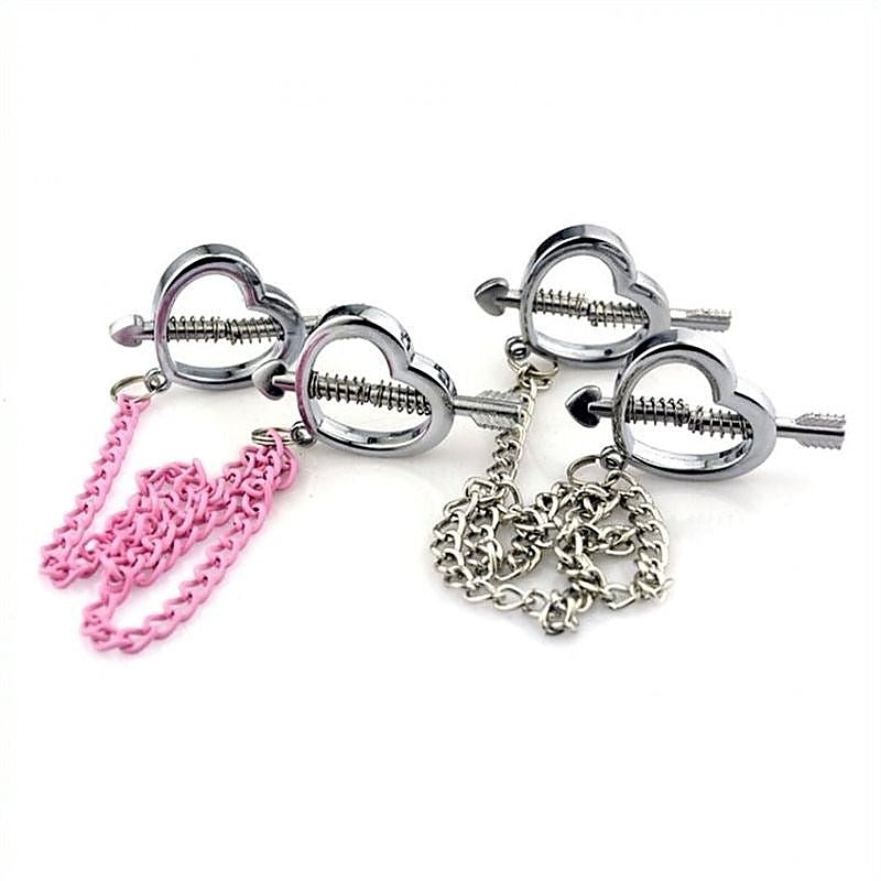 BDStyle Cupid Nipple Press Clamps With Chain Adjustable Pressure - Breast and Nipple Toys