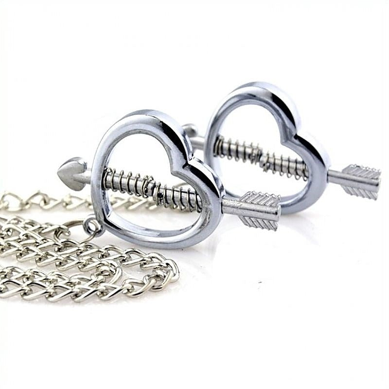 BDStyle Cupid Nipple Press Clamps With Chain Adjustable Pressure - Breast and Nipple Toys