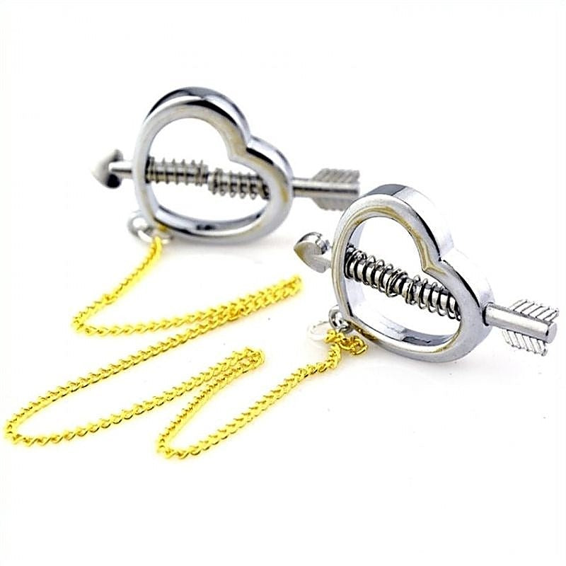 BDStyle Cupid Nipple Press Clamps With Chain Adjustable Pressure - Breast and Nipple Toys