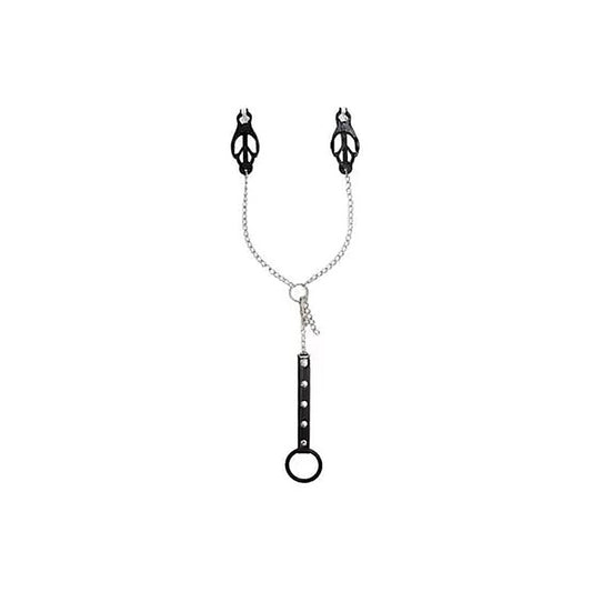Japanese Clover Clamps With Cock Ring Set by BDStyle - Breast and Nipple Toys