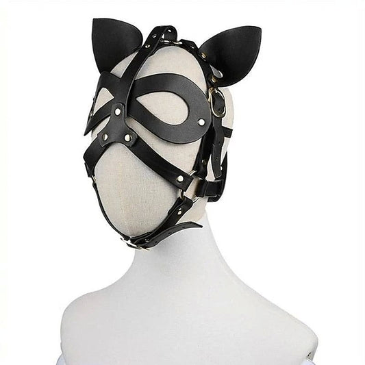 Bondage Leather Cat Mask With Ears Butt Plug by BDStyle - Butt Plugs