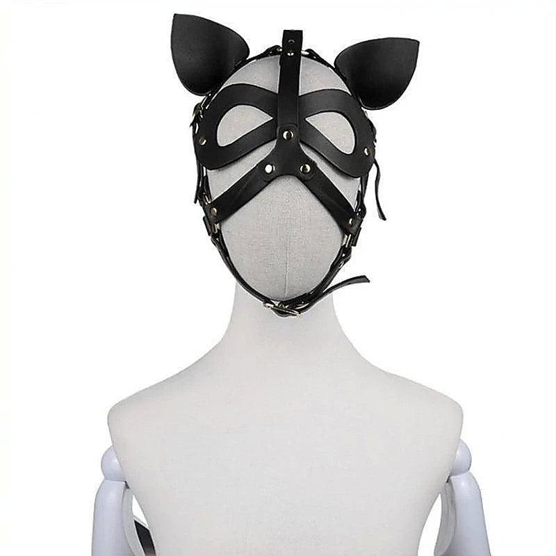 Bondage Leather Cat Mask With Ears by BDStyle - Butt Plugs