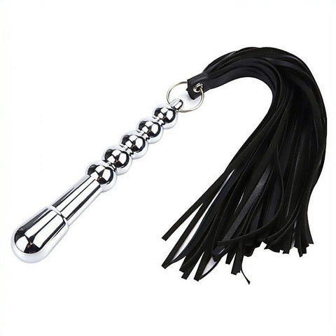 Metal Dildo Handle with Leather Whip by BDStyle - Whips And Crops