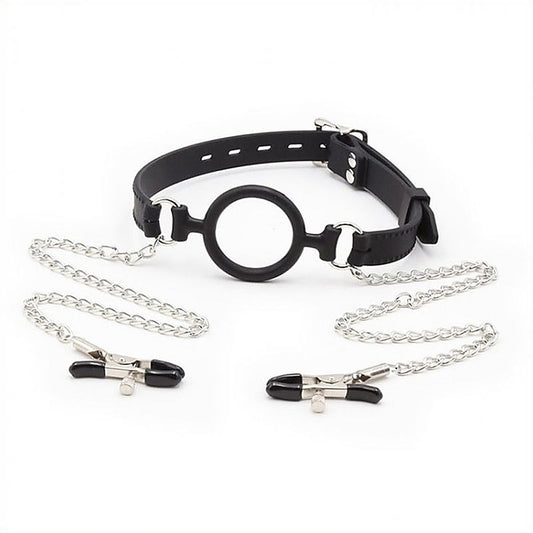 Silicone O Ring Gag With Nipple Clamp by BDStyle - Bondage Gags and Bits