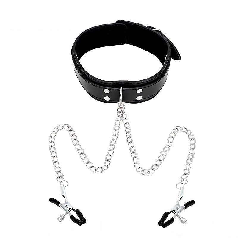 Slave Collar Leather and Nipple Clamps by BDStyle - Collars and Leads