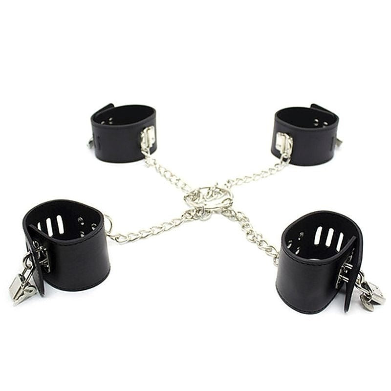 Leather Master Ankle & Wrist Cuffs With Chain by BDStyle - Cuffs and Restraints
